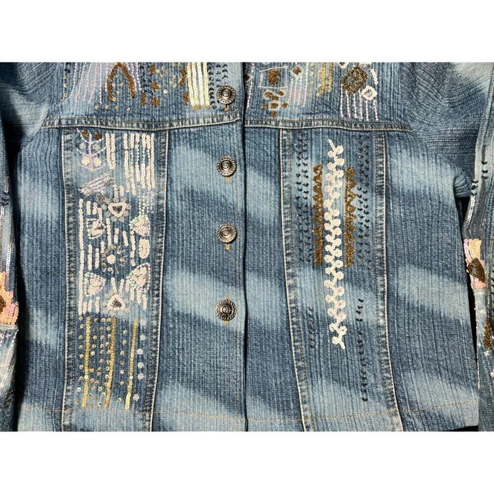 Sandy Starkman Hand Embroidered Denim Jacket Women’s L Boho Artsy Wearable Art - Picture 9 of 10